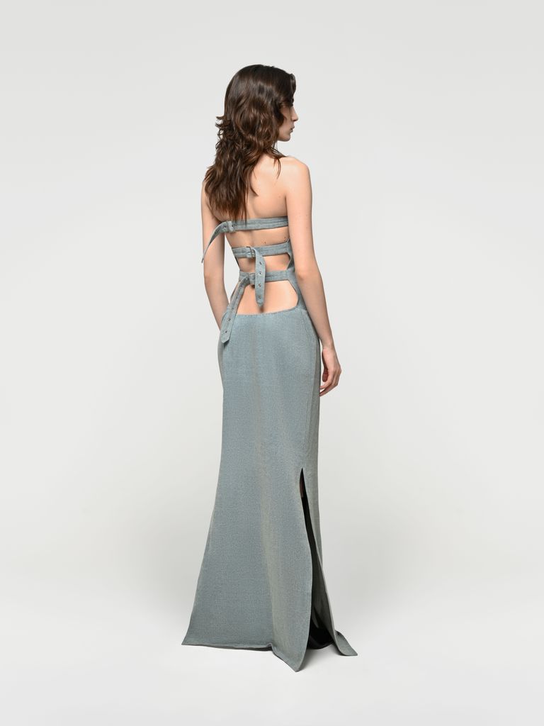 Denim Maxi Dress with Belts on the Back