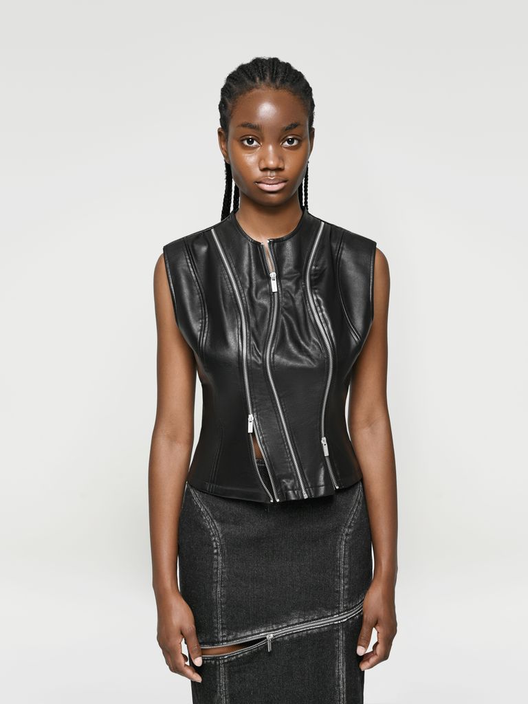 Топ Faux-leather top with zippers