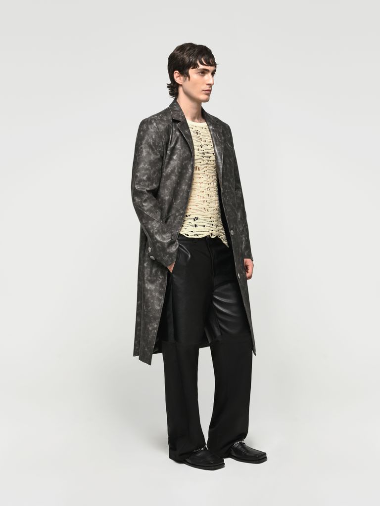 Faux-leather coat with worn effect