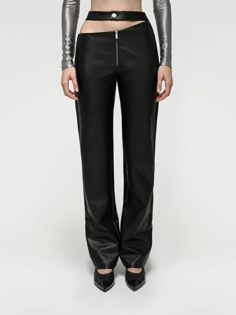 Faux-leather pants with detached belt