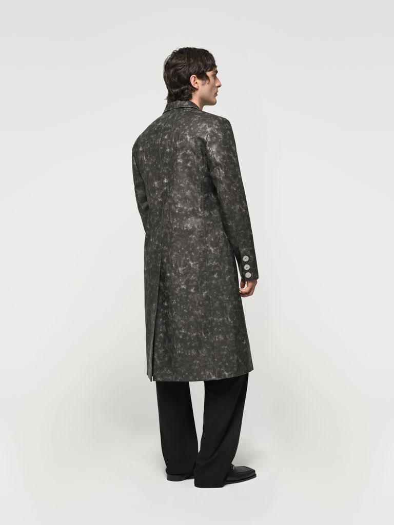 Faux-leather coat with worn effect