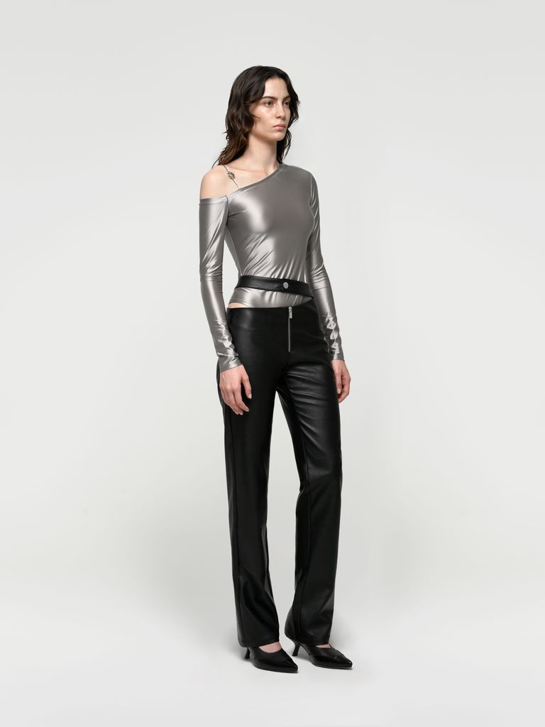 Faux-leather pants with detached belt