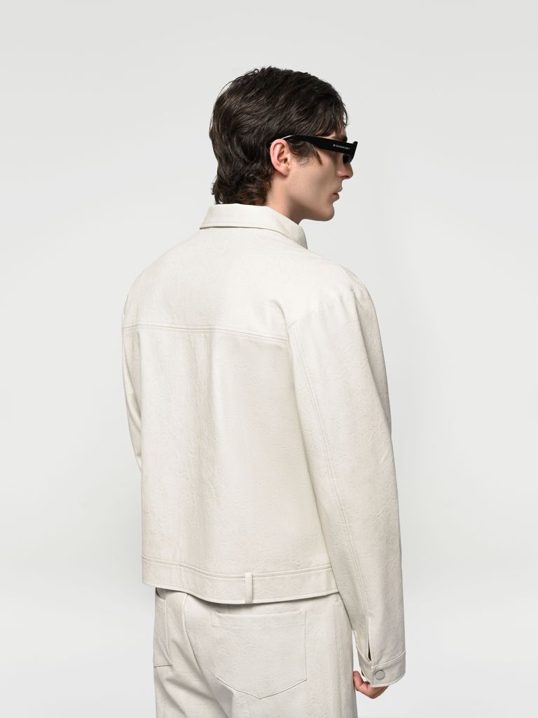 Faux Leather Zip-up Jacket with Chest Pocket and Silver Georgian Sun Accessory