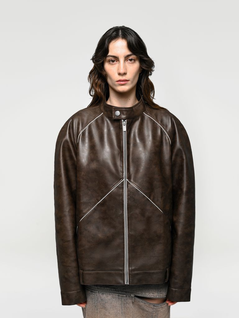 Faux Leather Raglan Jacket