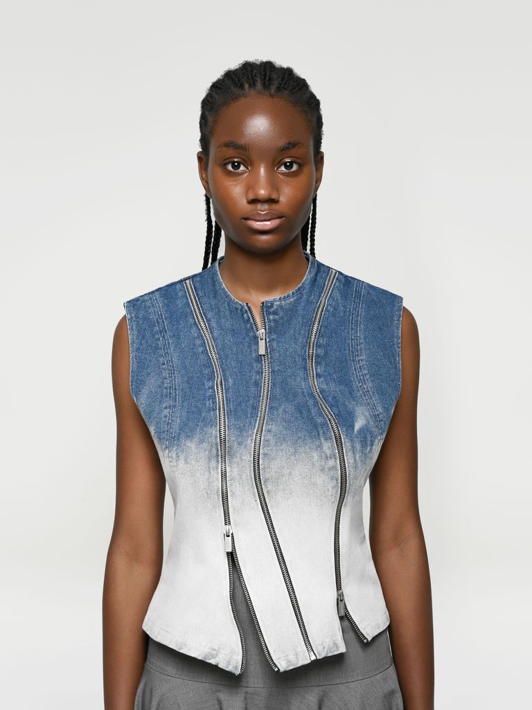 Denim top with zippers