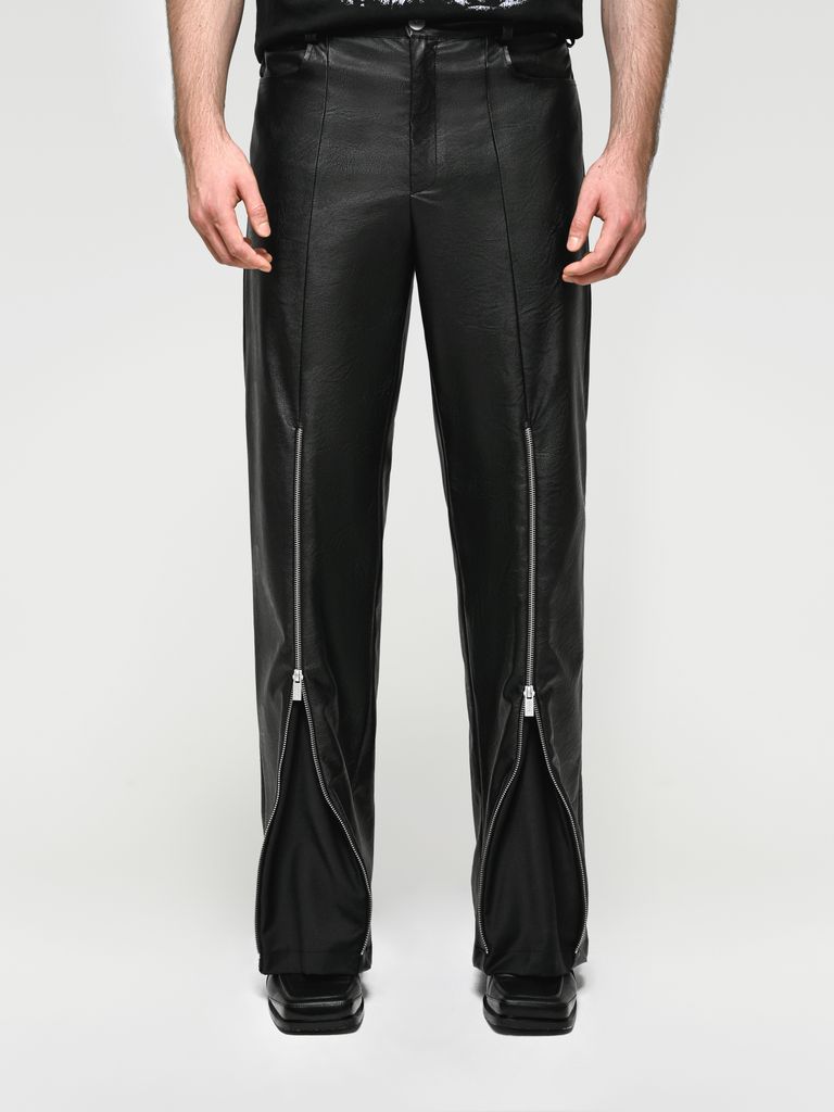 Faux-leather pants with zippers