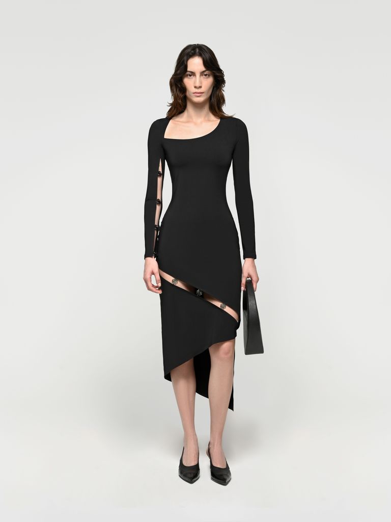 Asymmetric Midi Dress with Cutouts