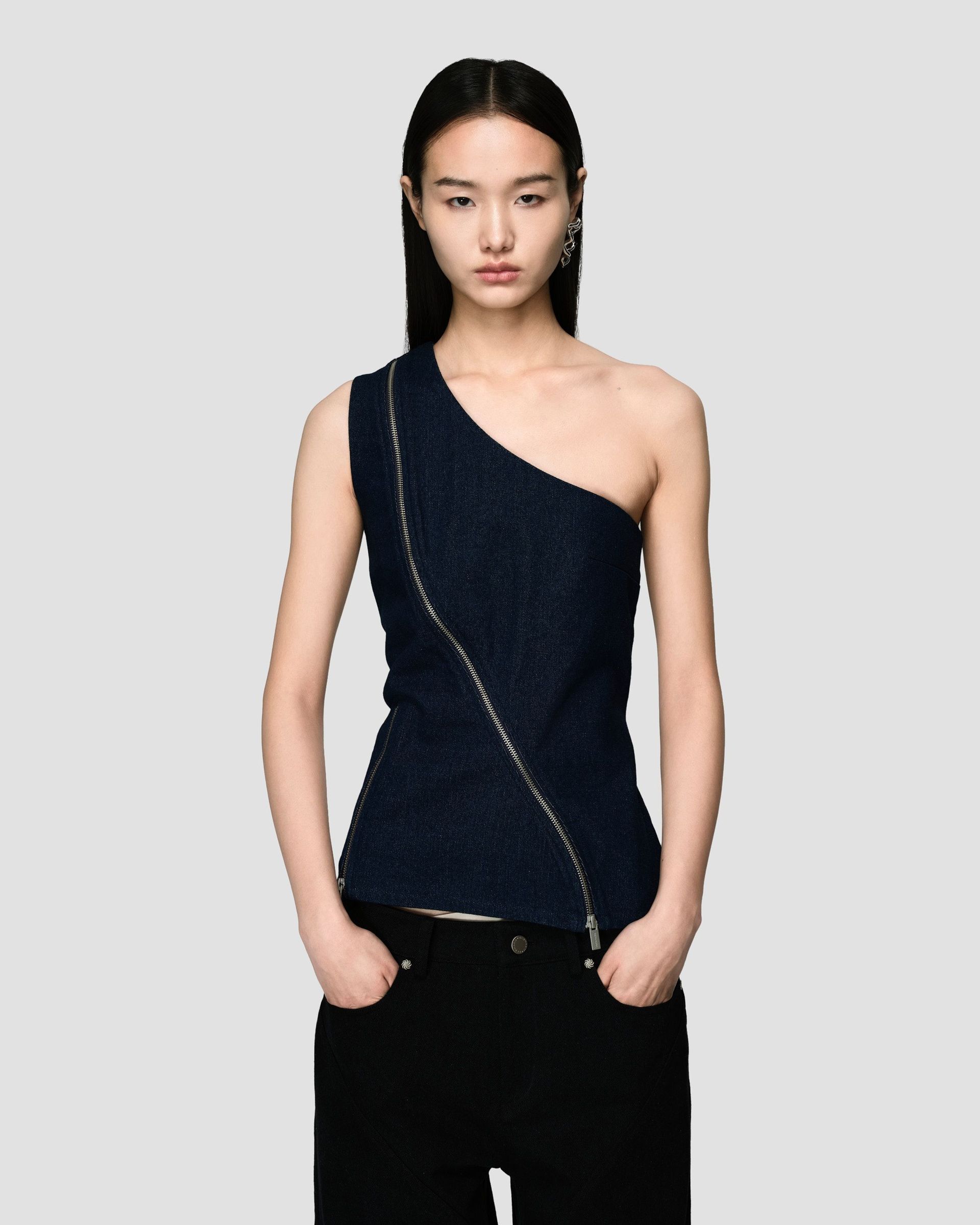 One Shoulder Zipper Top